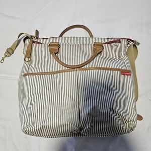 Skip Hop Striped Diaper Bag with Tan Accents